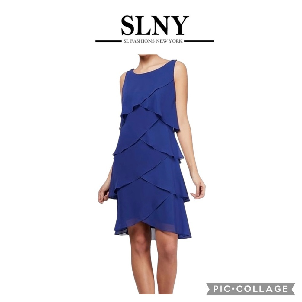 SLNY Women Sleeveless Chiffon Tiered Cocktail sheath Dress royal blue size 10
